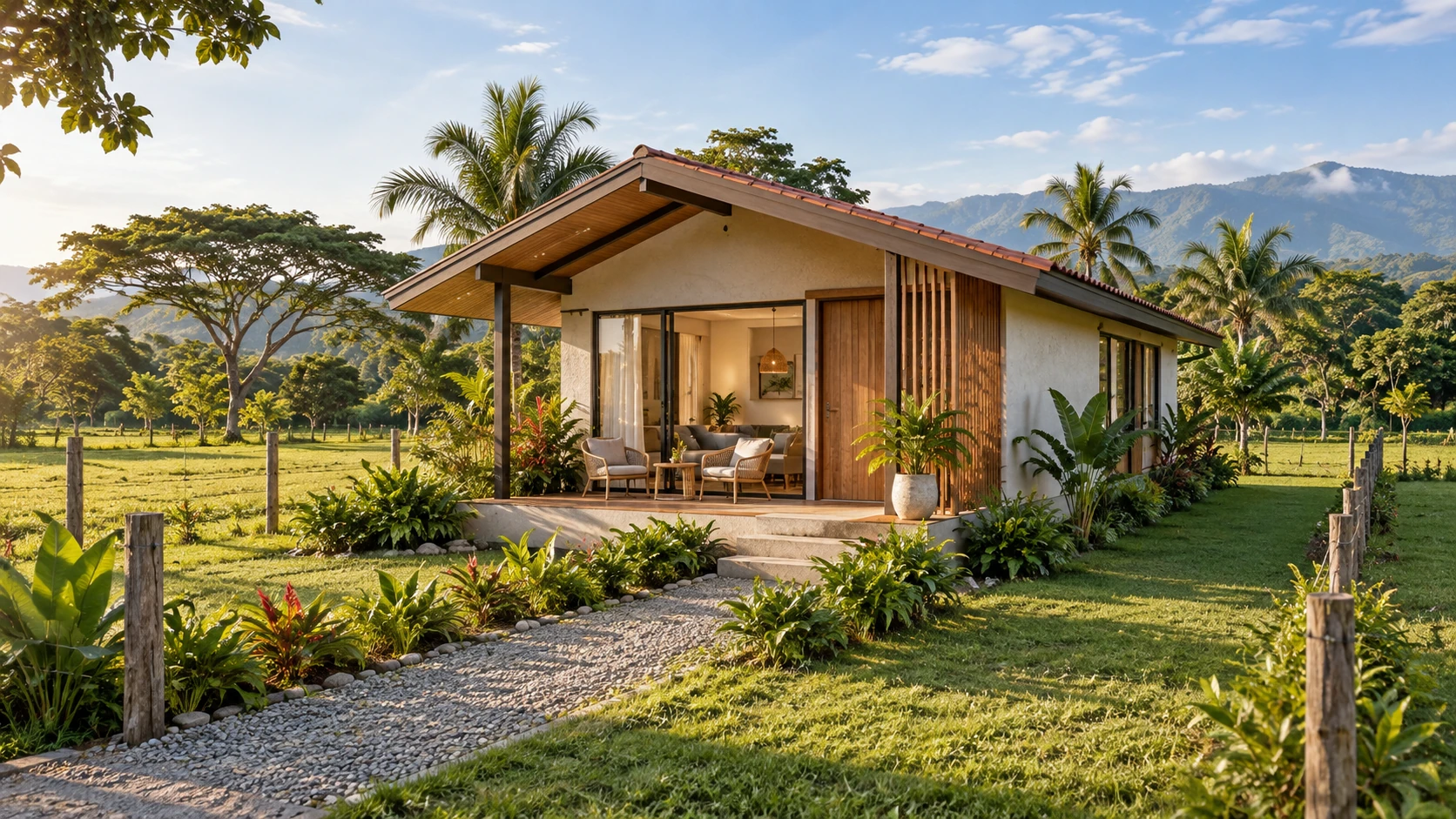 Idea conceptual de una casa campestre compacta creada con inteligencia artificial